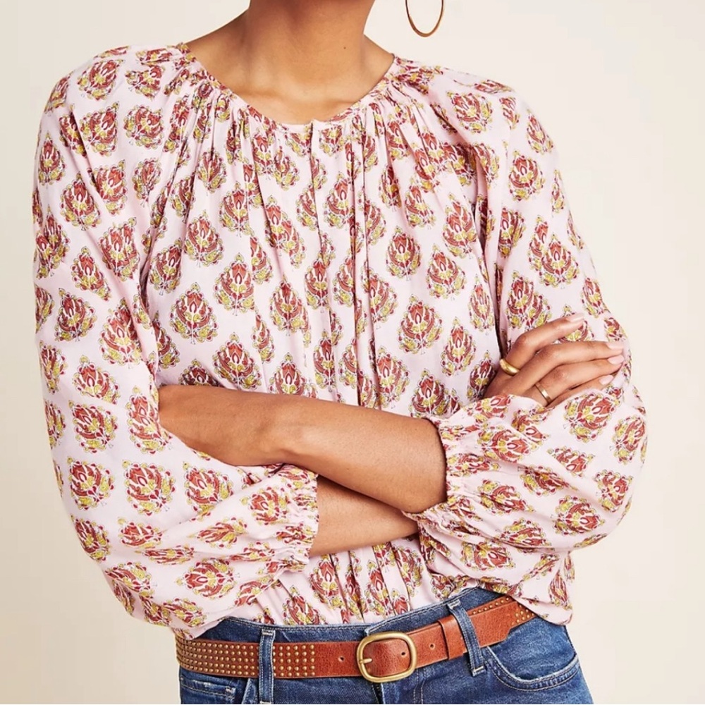 Roller Rabbit Nellie Peasant Long Puff Sleeve Blouse Size M Women's
